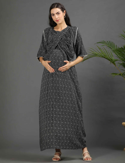 Black-Colored Maternity Long Gown