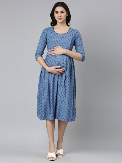 Womens Maternity 3/4th Gown - Blue