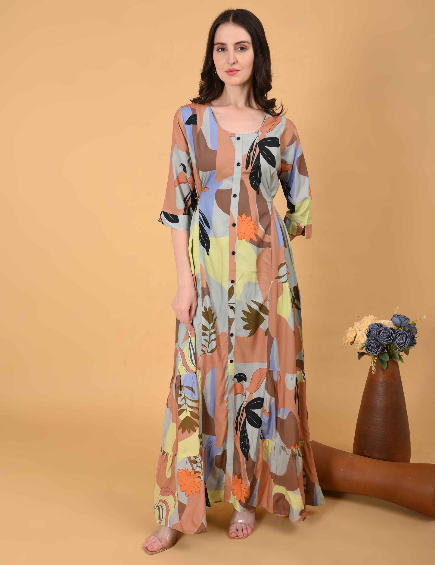 Womens Brown-Colored Premium Flare Gown