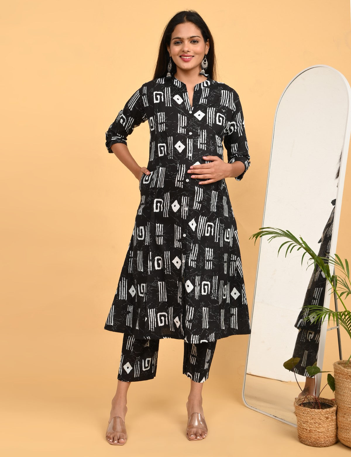 Womens Maternity Kurti Pant Set - Black