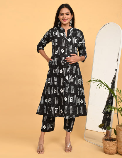 Womens Maternity Kurti Pant Set - Black
