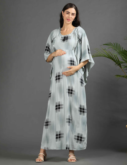 Green-Colored Maternity Long Gown