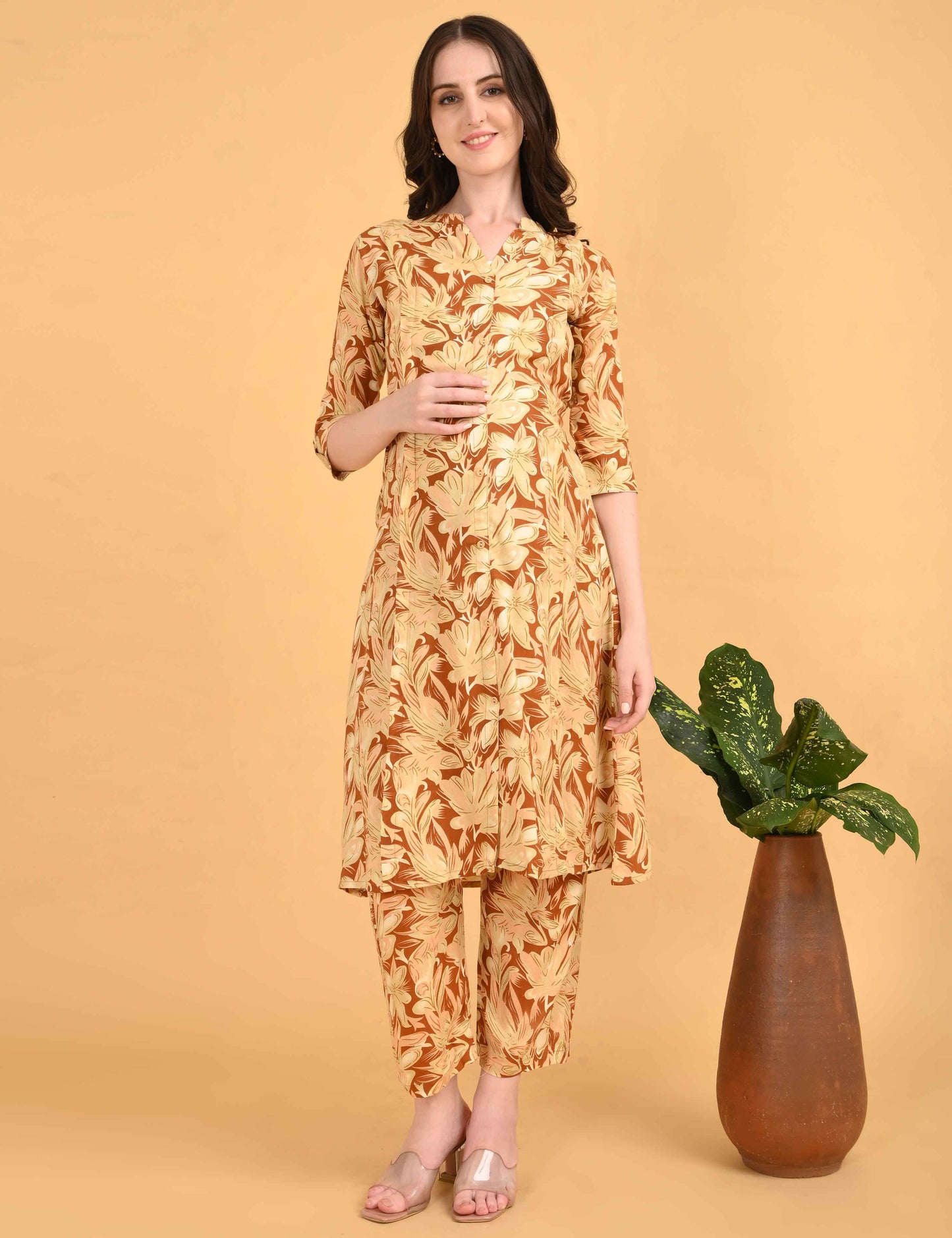 Womens Maternity Kurti Pant Set - Mustard