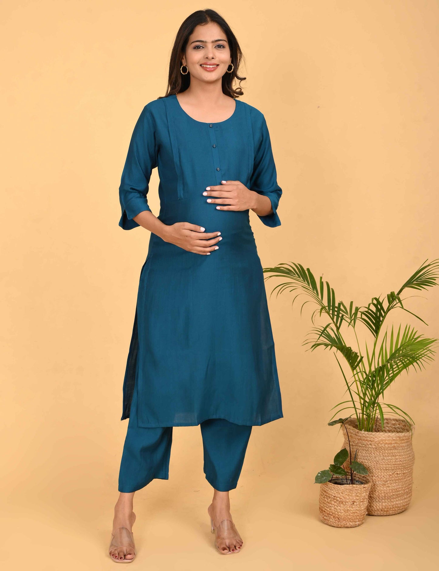 Womens Maternity Kurti Pant Set - Indigo