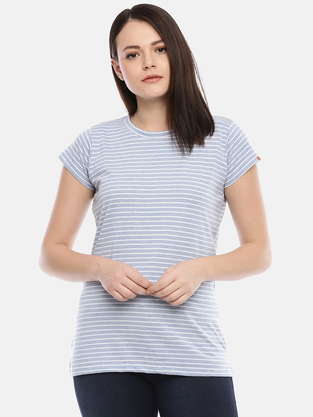 Womens Sky Blue Thin Striped Tees