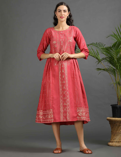 Womens D.Peach-Colored A-Line Kurta