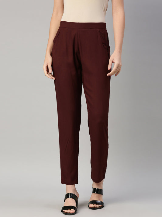 Womens Solid Pencil Pant - Coffee