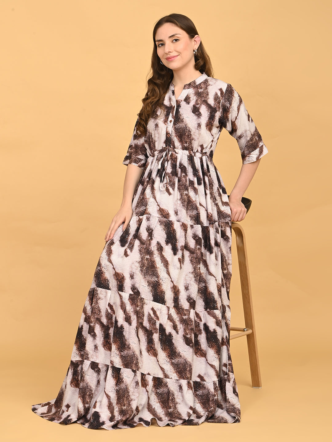 Coffee-Colored Premium Flare Gown