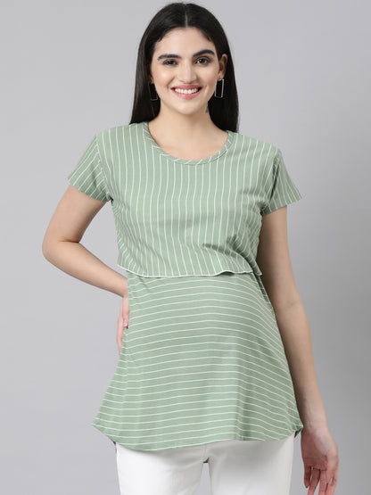 Womens Striped Maternity Tees - Green