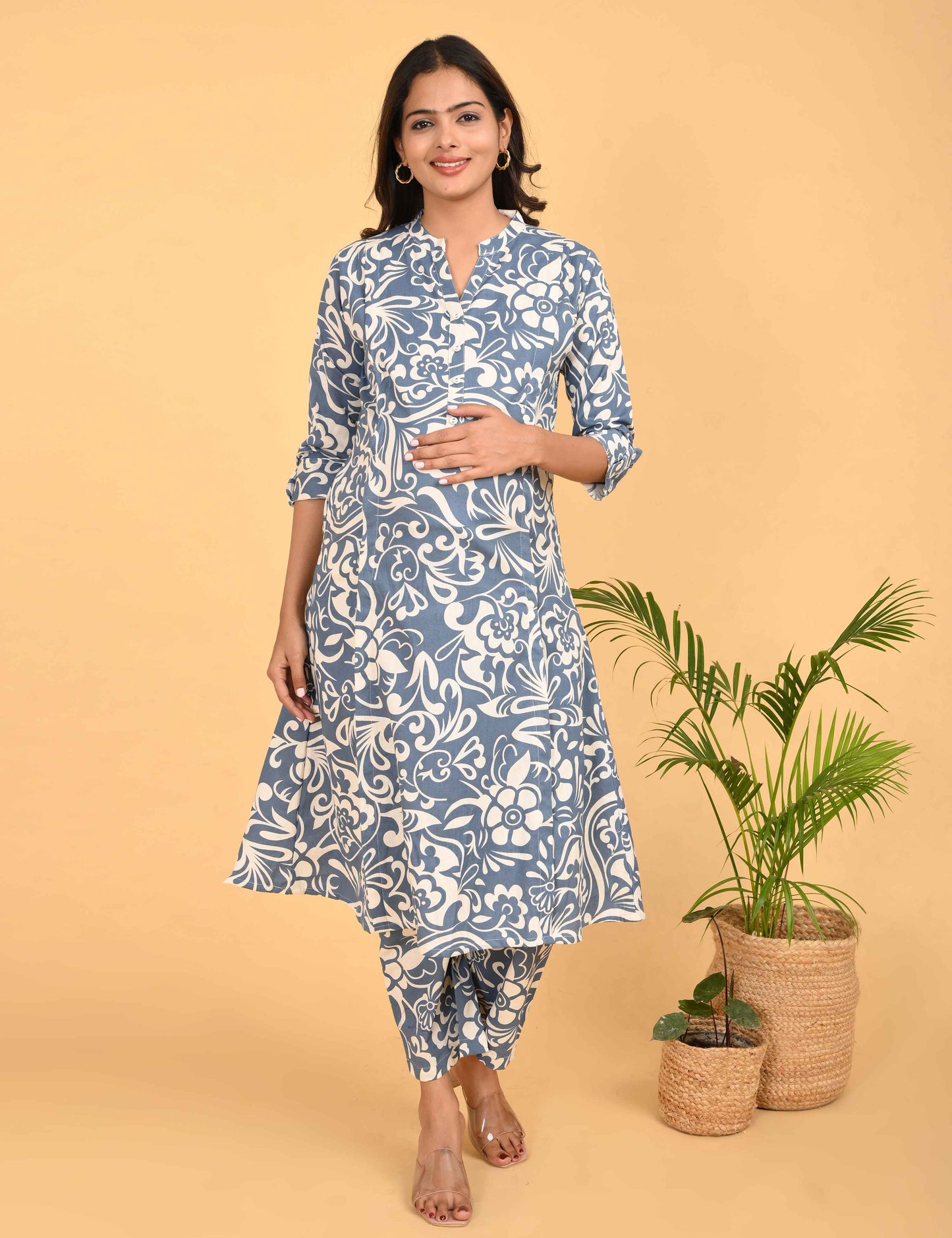 Womens Maternity Kurti Pant Set - Grey