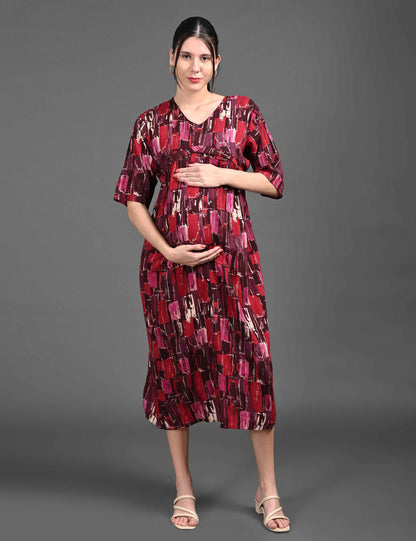 Red-Colored Maternity 3/4th Gown