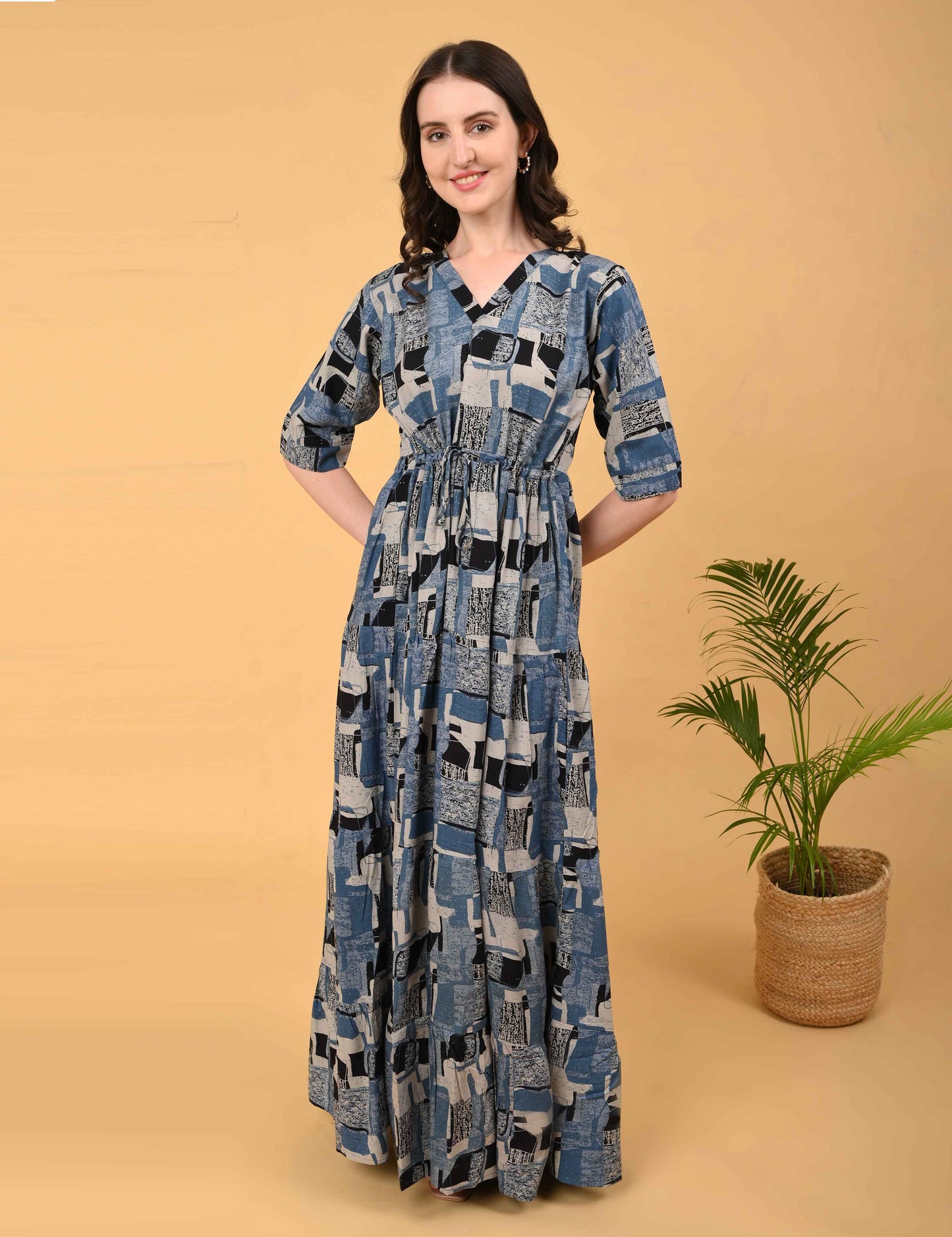Womens Blue-Colored Premium Flare Gown