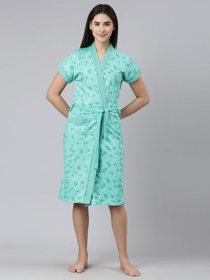 Womens Printed Bathrobe - Sea Green