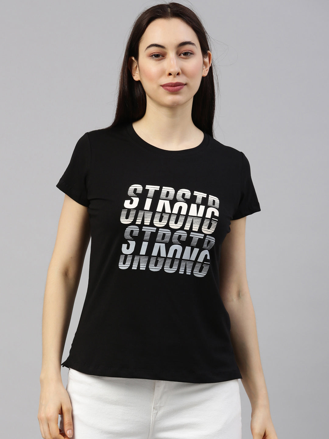 Womens Black Lycra Fashion Tees