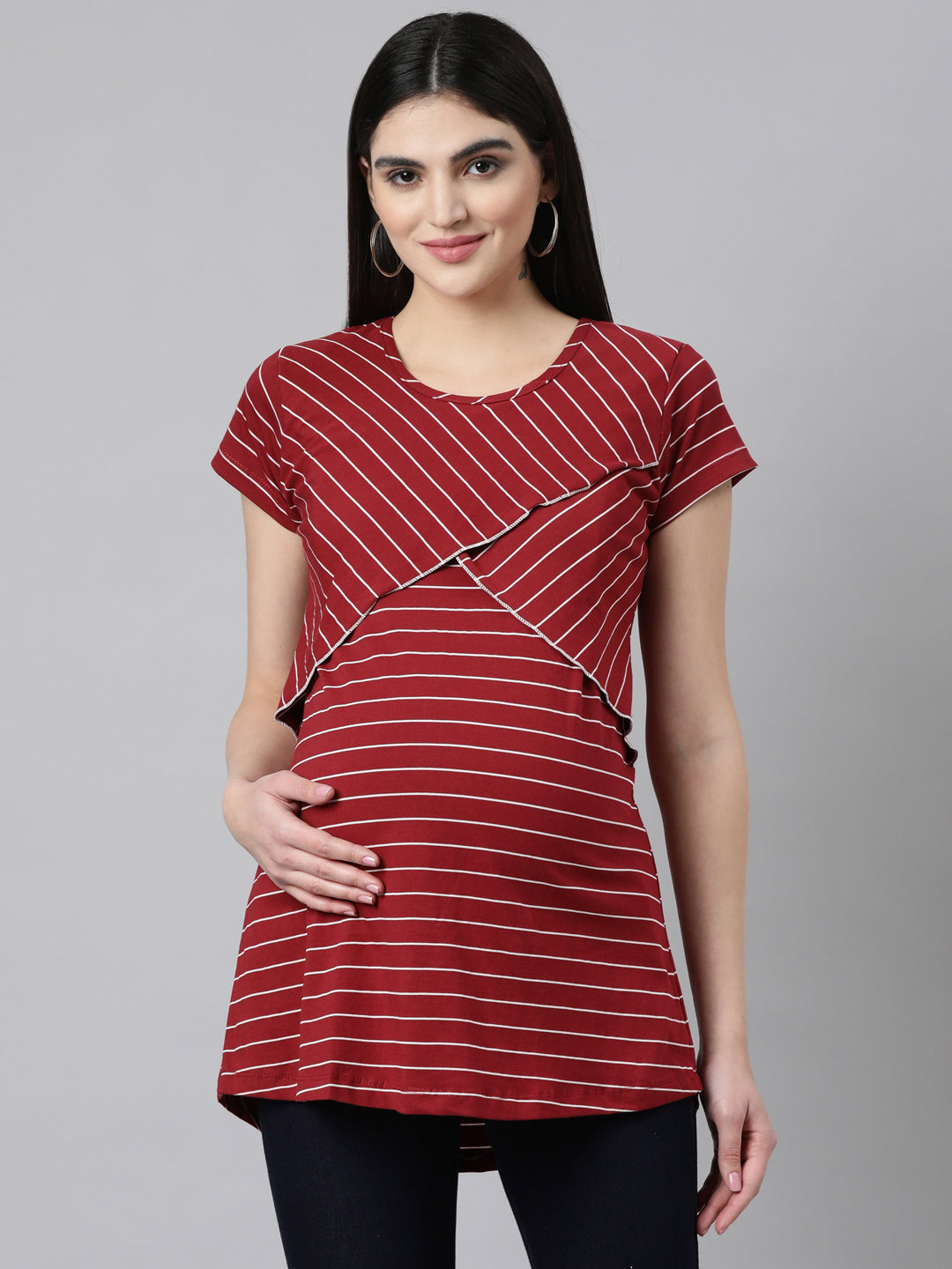 Womens Striped Maternity Tees - Red