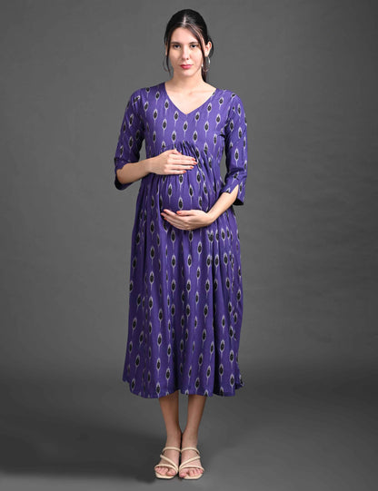 Purple-Colored Maternity 3/4th Gown