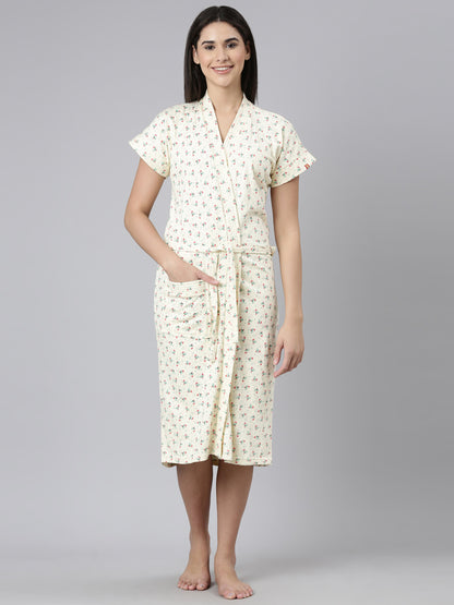 Womens Printed Bathrobe - Lemon