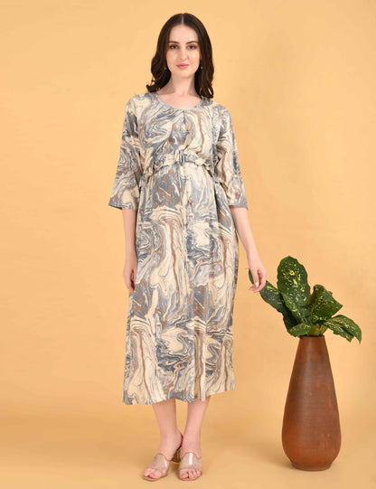 Grey-Colored Maternity 3/4th Gown
