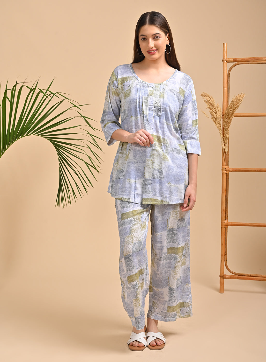 Womens Printed Co Ord Set - Blue