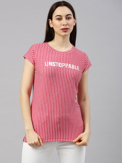 Womens Fuchsia Vertical Striped Tees