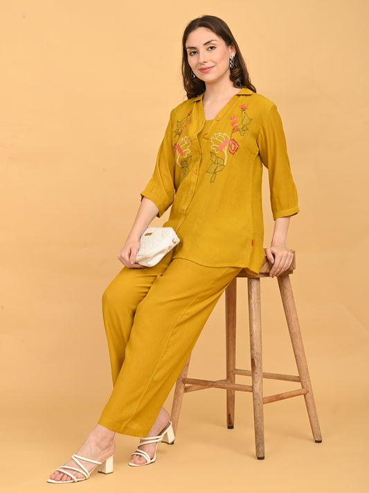 Mustard-Colored Printed Co-Ord Set