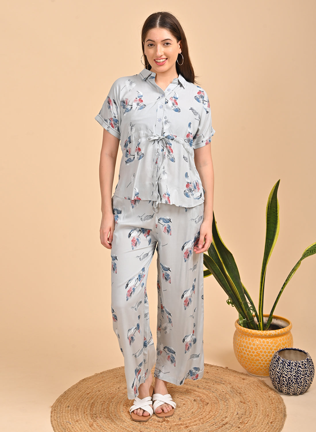 Womens Printed Co Ord Set - L Blue