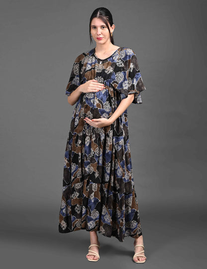 Womens Printed Maternity Long Gown - Multi