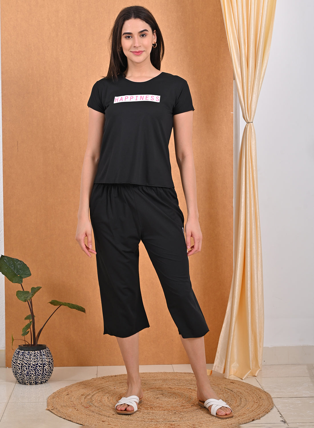 Womens Printed Travel Wear - Black