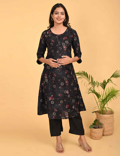 Womens Maternity Kurti Pant Set - Black