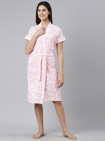 Womens Printed Bathrobe - Pink