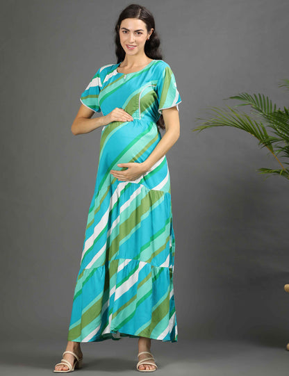 Multi-Colored Maternity Long Gown