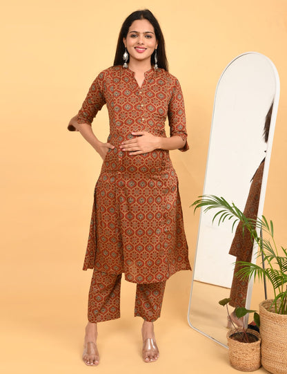 Womens Maternity Kurti Pant Set - Rust