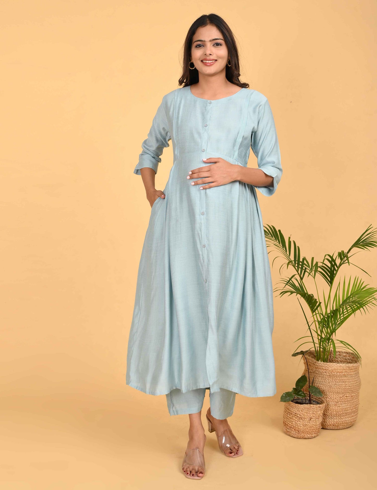 Womens Maternity Kurti Pant Set - Grey