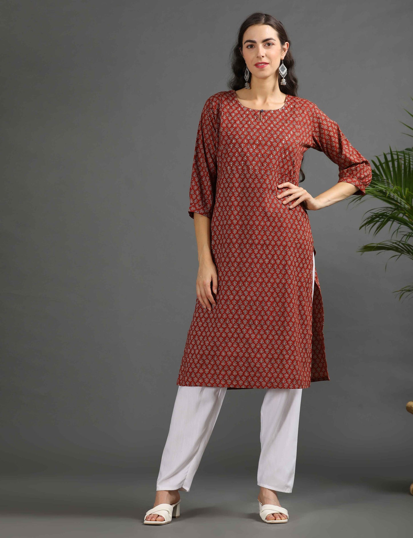 Womens Red-Colored Printed Feeding Kurta