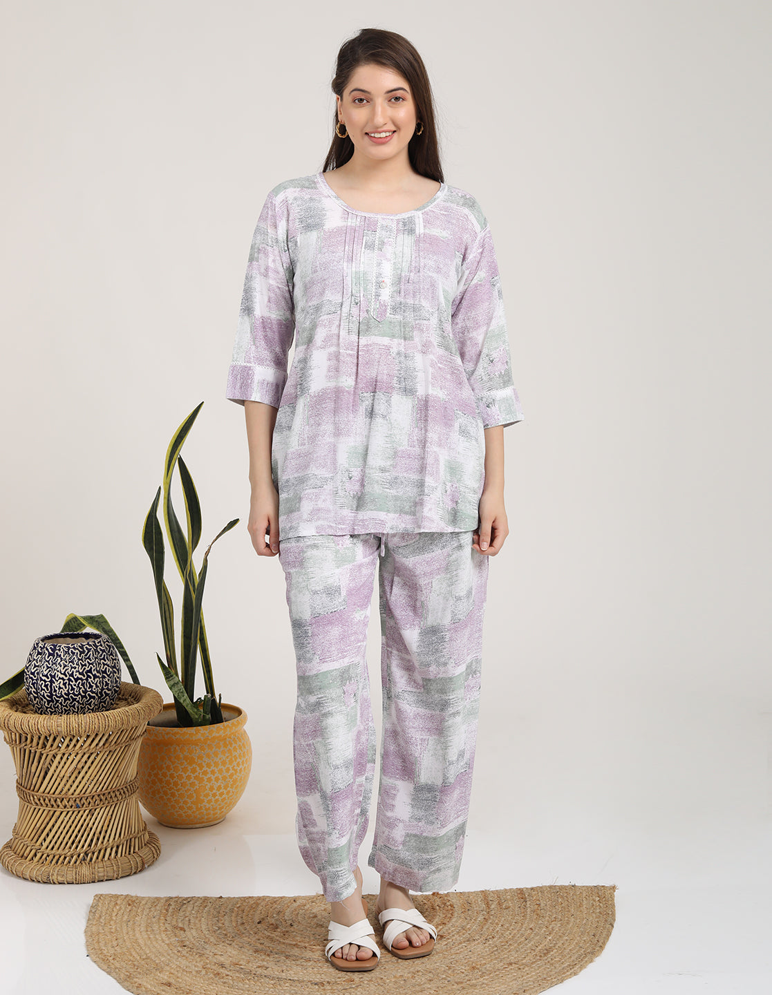 Womens Printed Co Ord Set - L Magenta