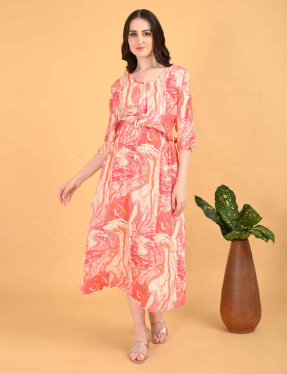 Peach-Colored Maternity 3/4th Gown