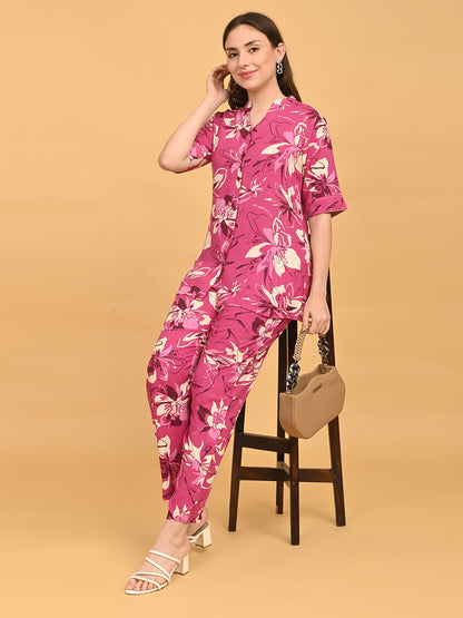 Fuchsia-Colored Printed Co-Ord Set