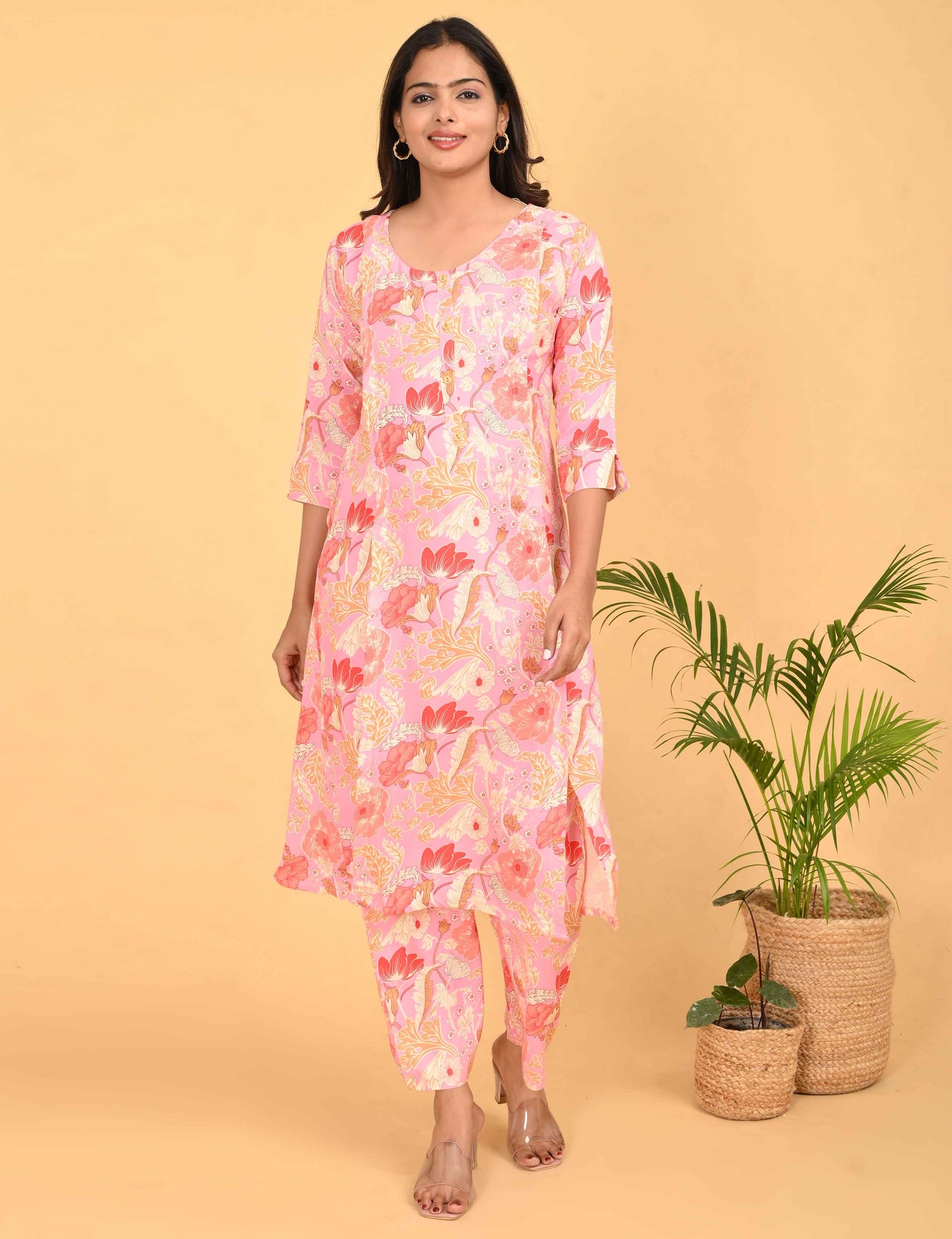 Womens Maternity Kurti Pant Set - Pink