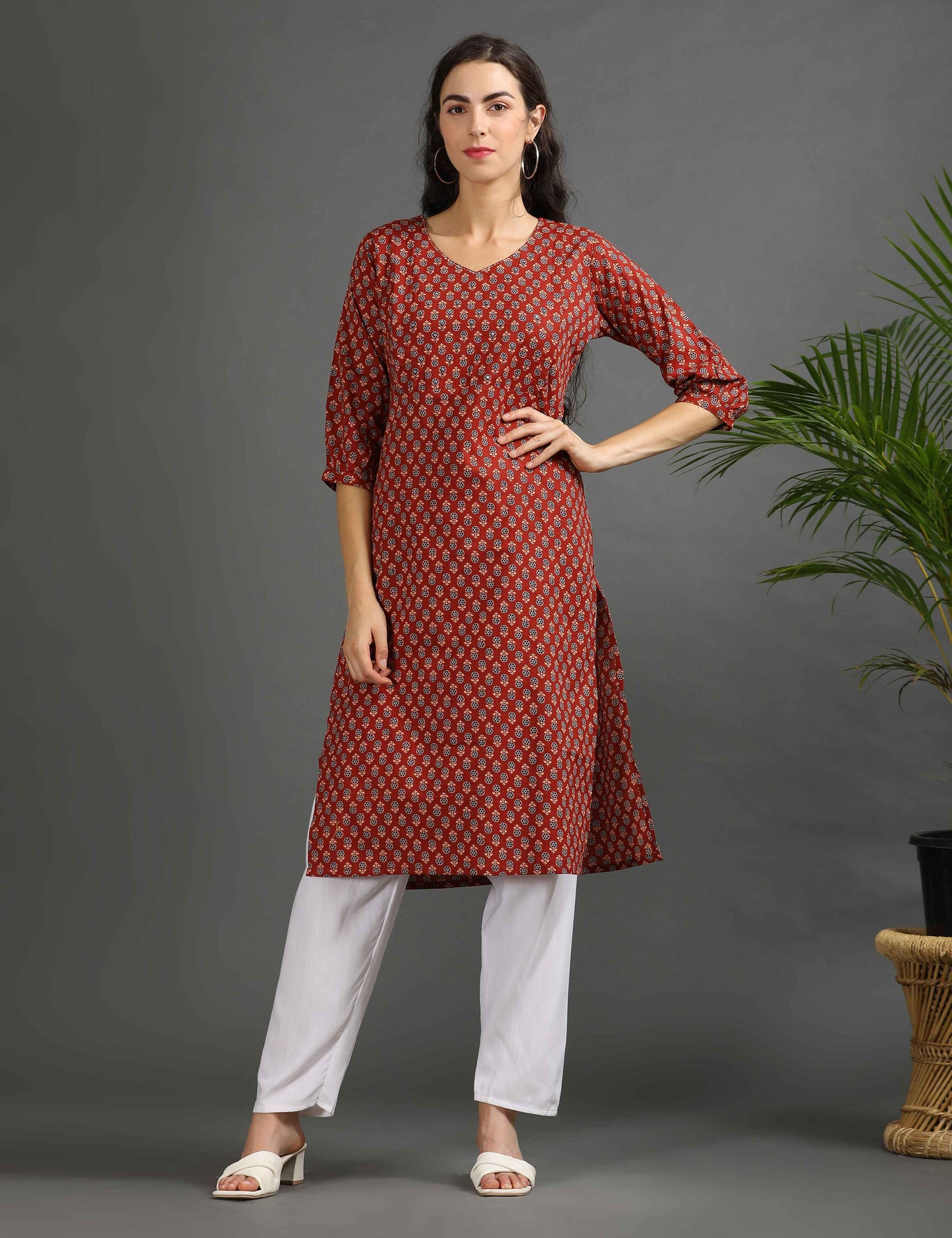 Womens Red-Colored Printed Feeding Kurta