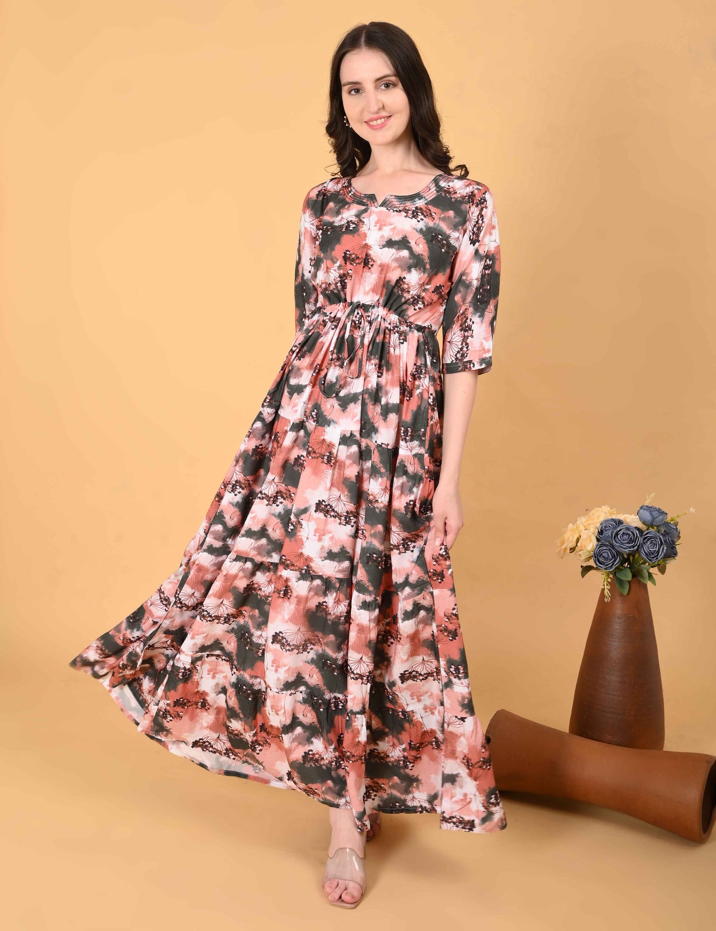 Womens Peach-Colored Premium Flare Gown