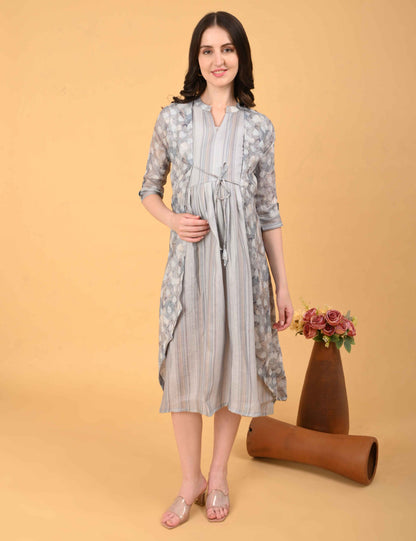 Grey-Colored Maternity 3/4th Gown