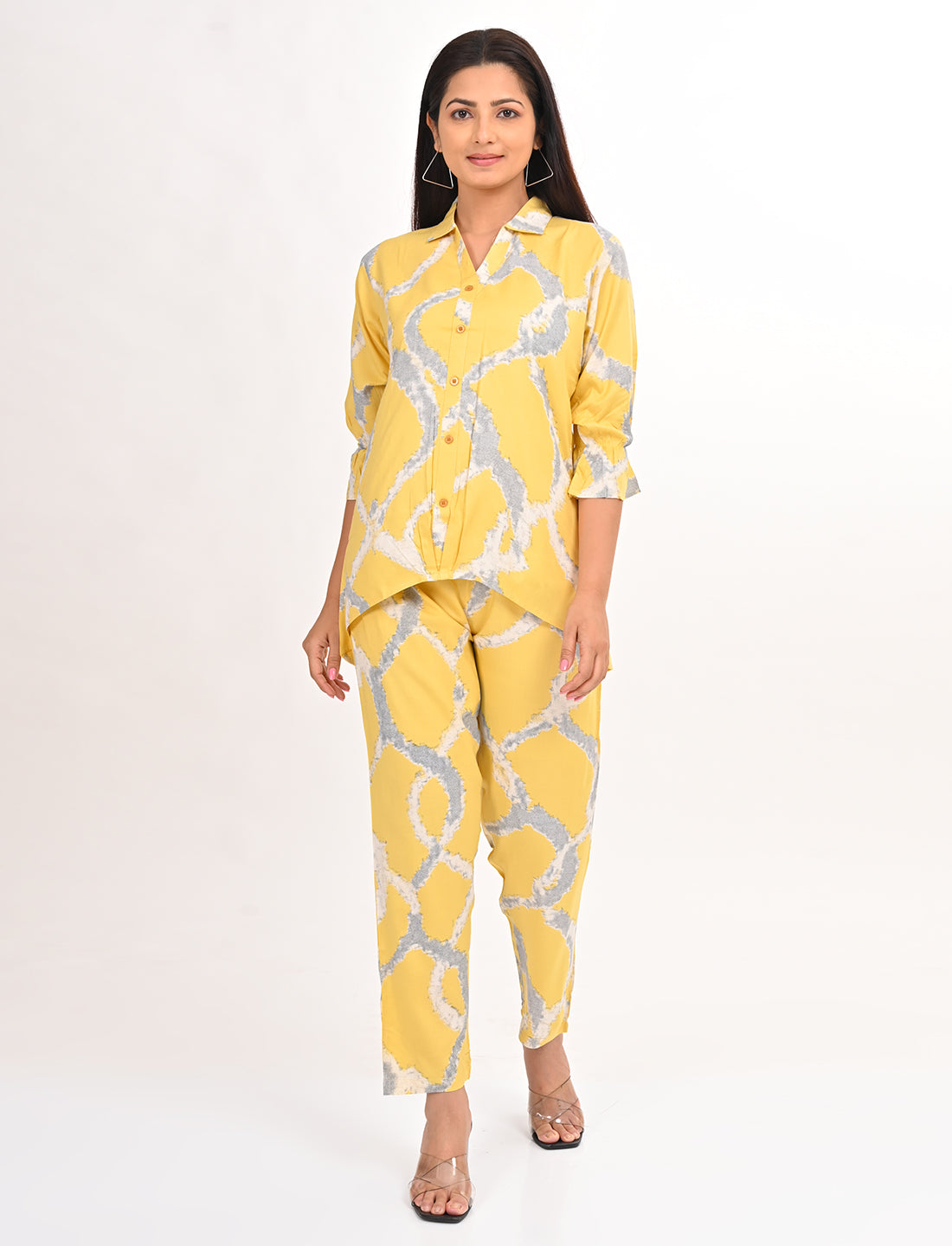 Womens Printed Co Ord Set - Yellow