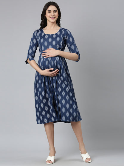 Womens Maternity 3/4th Gown - Indigo