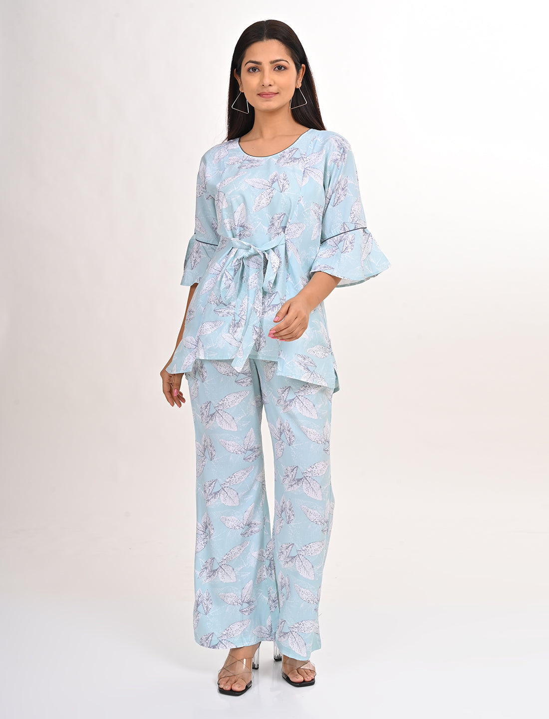 Womens Printed Co Ord Set - S Green