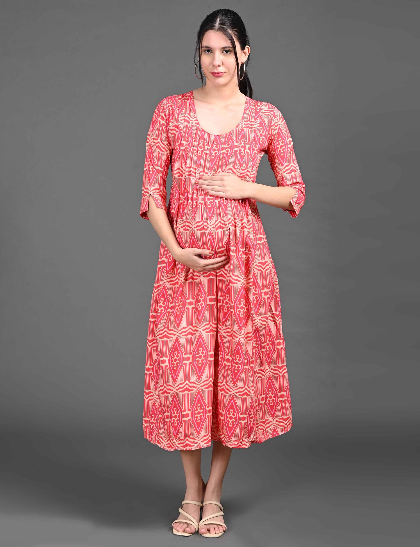 Fuchsia-Colored Maternity 3/4th Gown