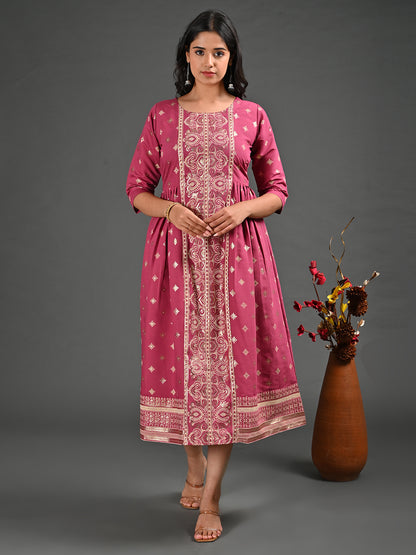 Womens Onion-Colored A-Line Kurta