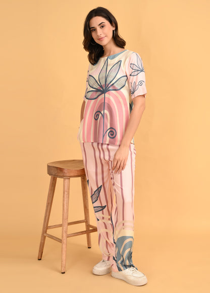 Pink-Colored Printed Co-Ord Set