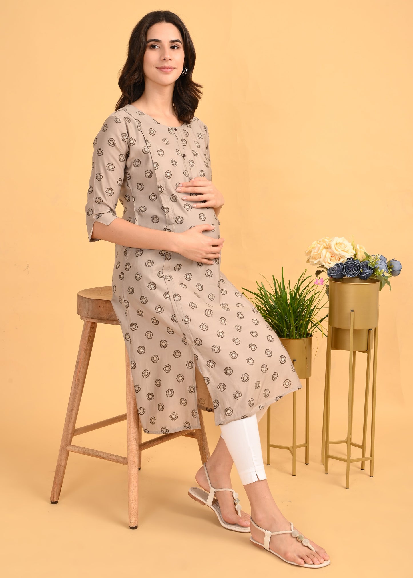 Pinkish Grey-Colored Maternity Kurta