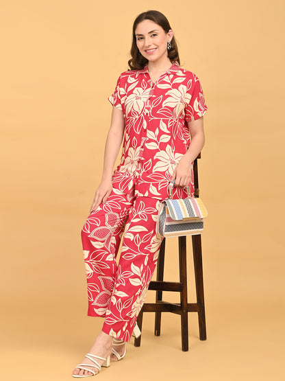Fuchsia-Colored Printed Co-Ord Set