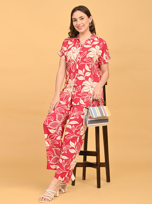 Fuchsia-Colored Printed Co-Ord Set